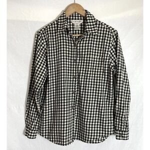 Evan Picone Top Womens 6 Cotton Gingham Check Black Button Up